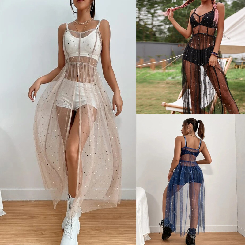 Ethnic Fashion Wear - INS Streetwear koronkowa prześwitująca sukienka do