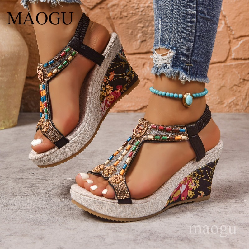 Ethnic Fashion In - Sandały na koturnie w stylu boho