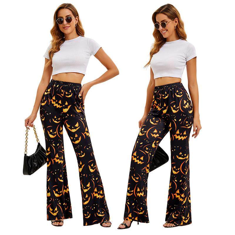 Ethnic Wear Fashion Brand - Damskie spodnie z nadrukiem nietoperzy i