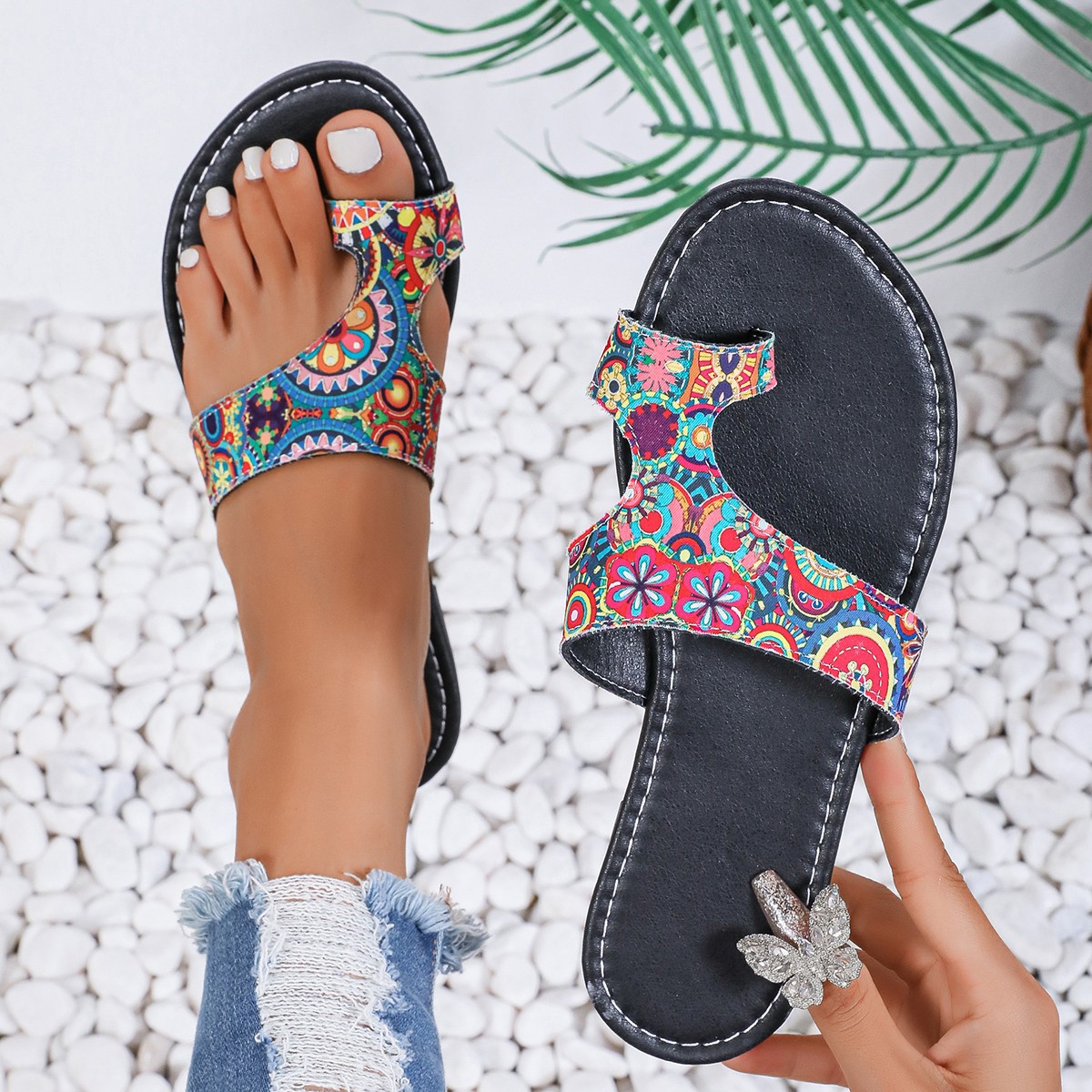 Women'S Ethnic Fashion Brands - Szerokie, etniczne sandały damskie na lato,