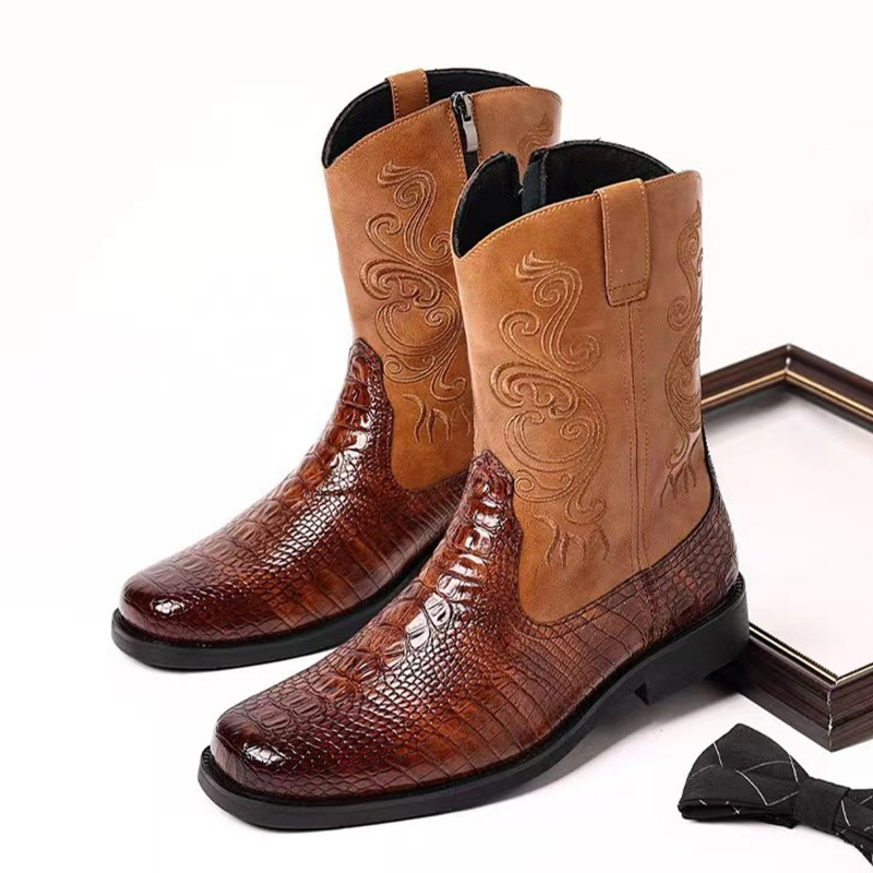 Ethnic Fashion In - Modne, tłoczone męskie buty kowbojskie w